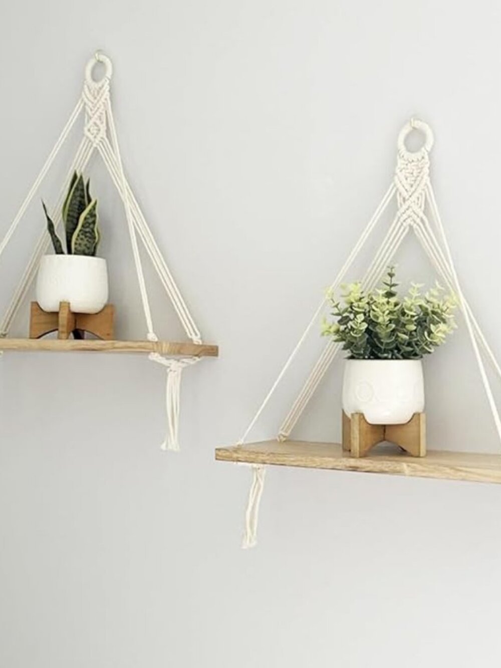 Macrame Hanging Shelves Boho Wall Decor Rustic Wood Floating Storage Shelf 2 Set